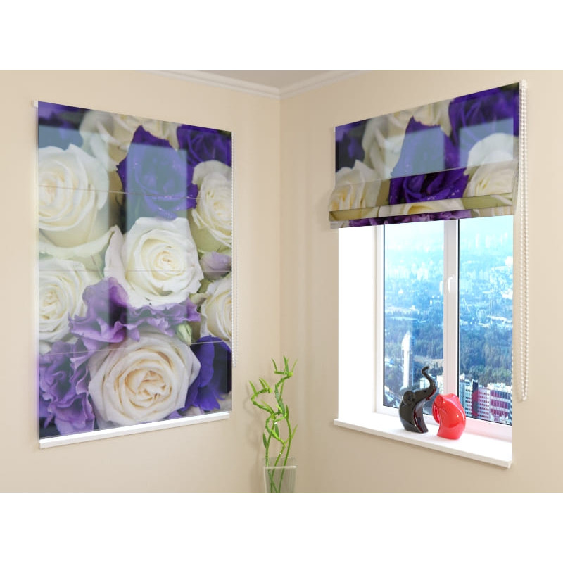 68,00 € Roman blind - with white and purple roses
