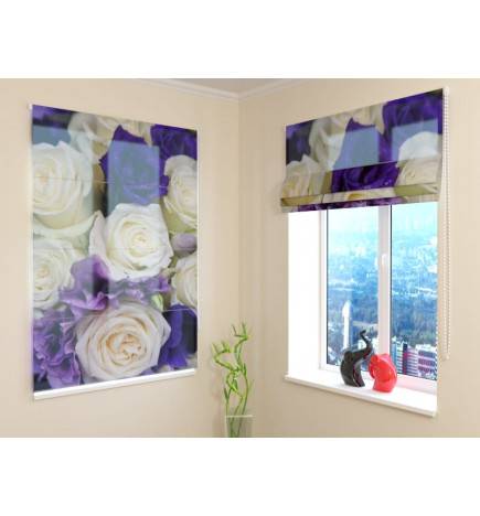 Roman blind - with white and purple roses