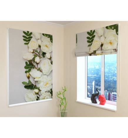 Roman blind - with white roses - FIREPROOF