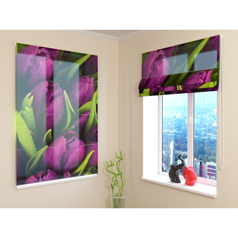 68,00 € Rimska zavesa - z vijoličnimi tulipani - ARREDALACASA