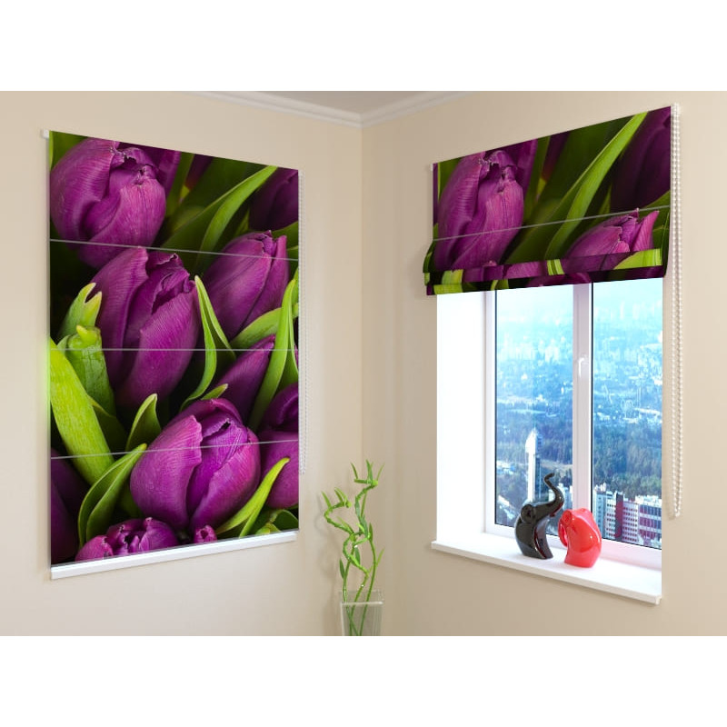 68,50 € Roman blind - with purple tulips - DARKENING 68,50 € Roman blind - with purple tulips - DARKENING
