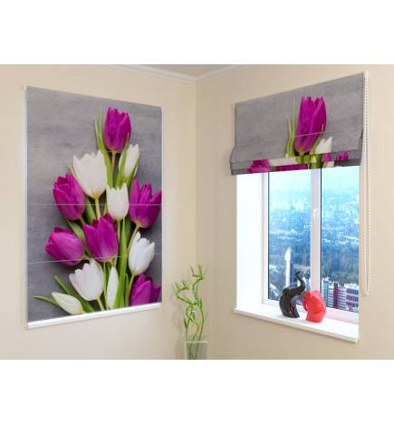 Roman blind - with colored tulips - FIREPROOF