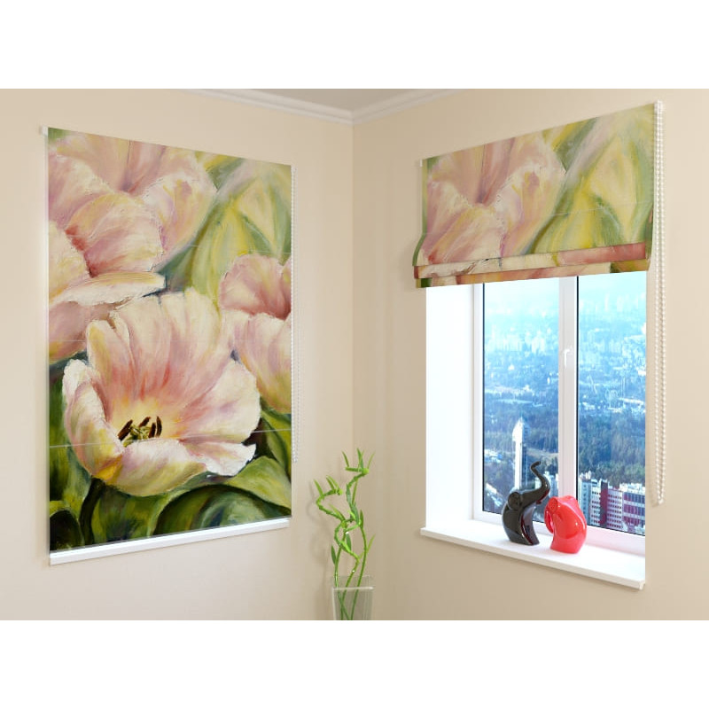 92,99 € Roman blind - with delicate tulips - FIRE RETARDANT