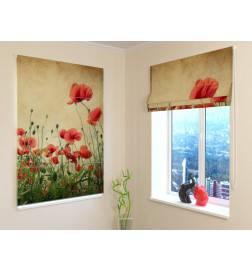 Roman blind - with a meadow of poppies - FIREPROOF