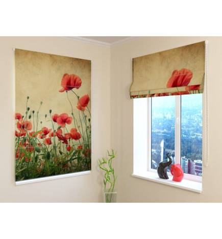 Roman blind - with a meadow of poppies - BLACKOUT