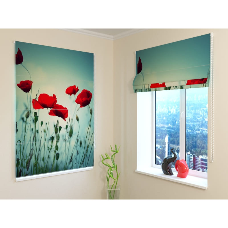 92,99 € Roman blind - with poppies in the fog - FIREPROOF