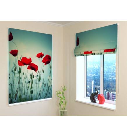 Roman blind - with poppies in the fog - FIREPROOF