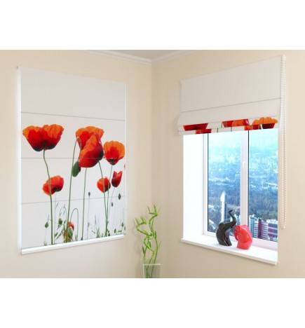 Roman blind - bouquet of poppies - FIREPROOF