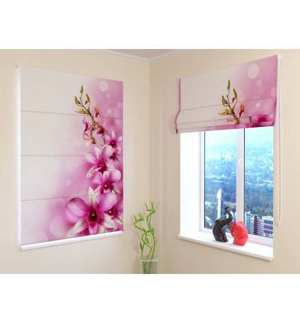 Jaluză romană - cu orhidee roz - Ignifugă