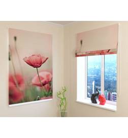Roman blind - with pink poppies - FIREPROOF