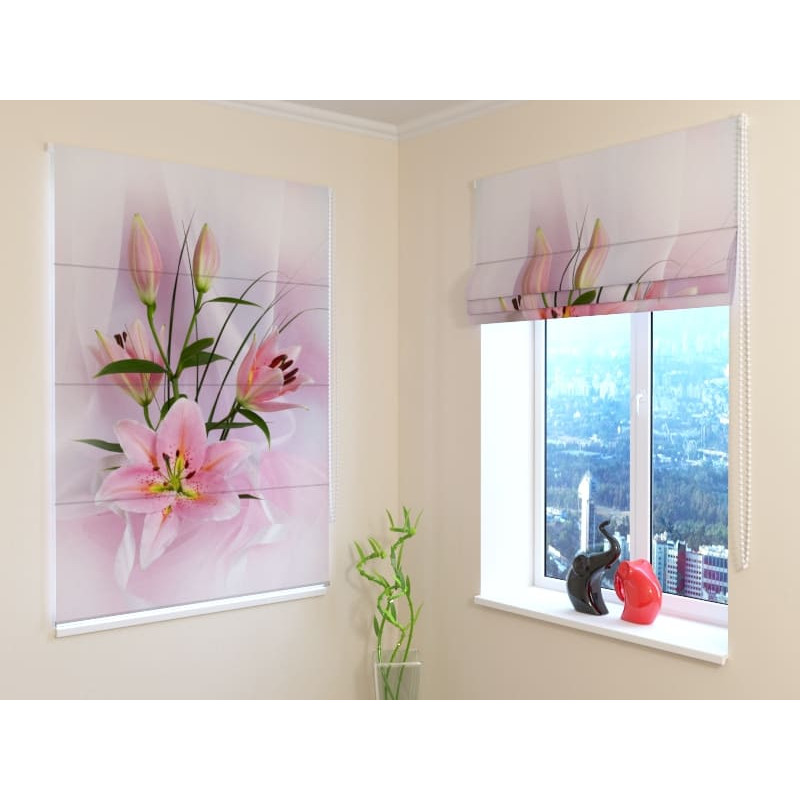 92,99 € Roman blind - with pink lilies - FIREPROOF