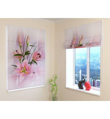 Roman blind - with pink lilies - FIREPROOF
