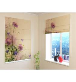 Roman blind - with wild pink flowers - BLACKOUT
