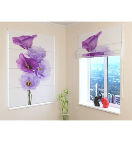 Roman blind - with a bouquet of purple flowers - FIREPROOF