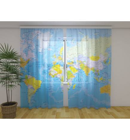 Personalisierter Vorhang - mit einer farbigen Weltkarte