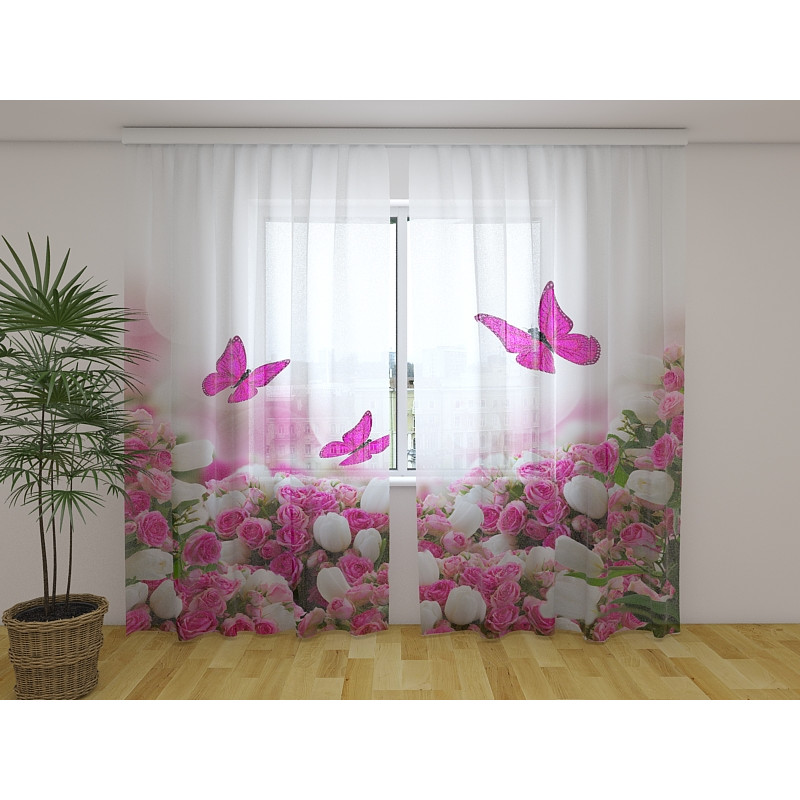 0,00 € Benutzerdefinierter Vorhang – Lila Blumen und Schmetterlinge