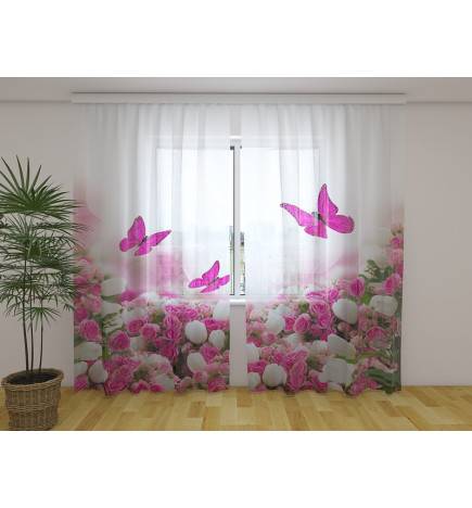 Benutzerdefinierter Vorhang – Lila Blumen und Schmetterlinge