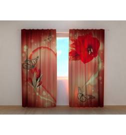 Custom Curtain - Butterflies and Red Flowers