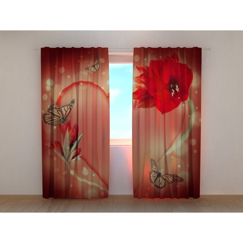 0,00 € Custom Curtain - Butterflies and Red Flowers