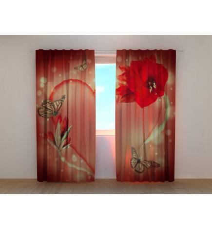 0,00 € Benutzerdefinierter Vorhang – Schmetterlinge und rote Blumen