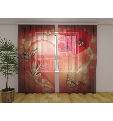 Custom Curtain - Butterflies and Red Flowers