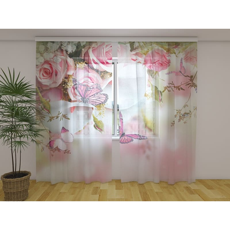 0,00 € Gordijn op maat - Vlinders tussen rozen