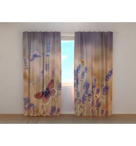Custom Curtain - Butterflies and Lavender Flowers