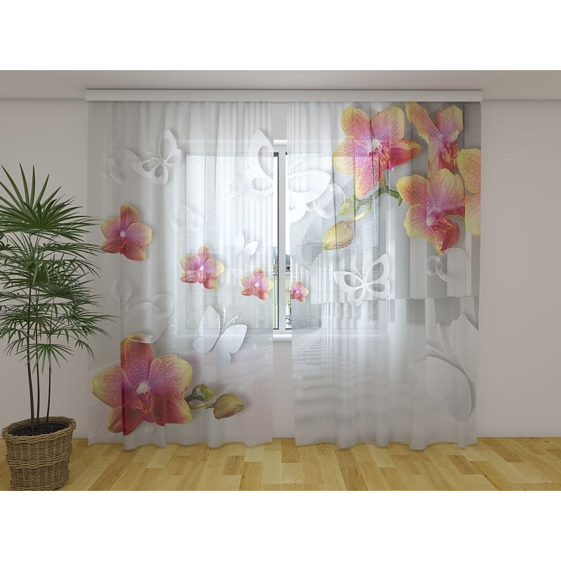 0,00 € Benutzerdefinierter Vorhang - Schmetterlinge und Orchideen
