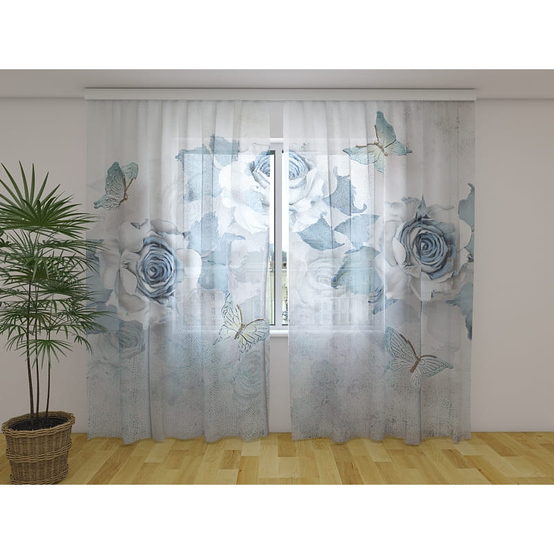 0,00 € Benutzerdefinierter Vorhang - Vintage Schmetterlinge und Rosen