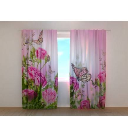 Cortina personalizada - delicadas rosas y mariposas
