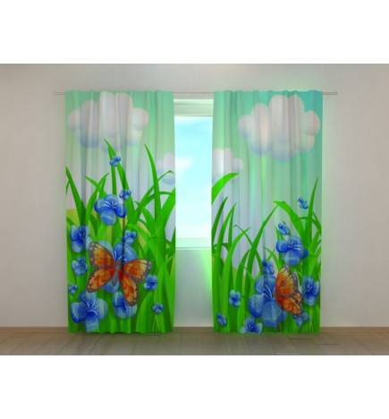 Personalized curtain - with butterflies in a flowery meadow