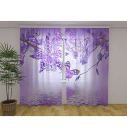 Custom curtain - lake with butterflies and orchids