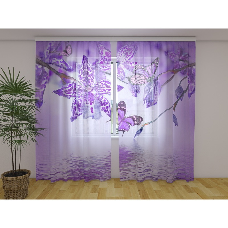 0,00 € Maßgeschneiderter Vorhang – See mit Schmetterlingen und Orchideen
