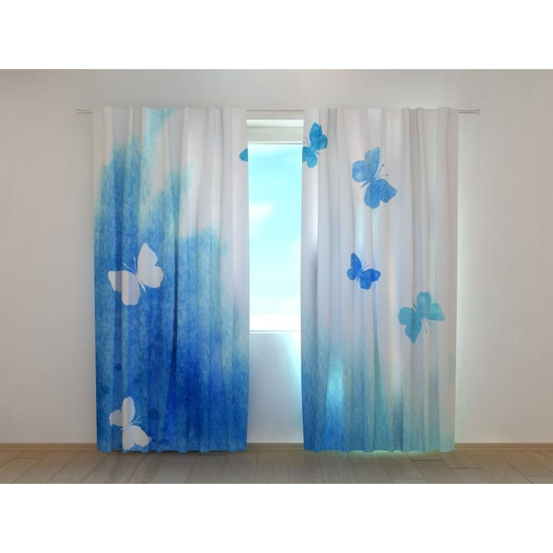0,00 €Rideau sur mesure - avec des papillons bleus et blancs