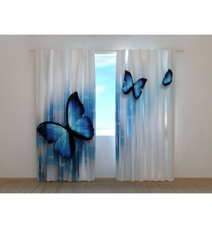 Rideau sur mesure - avec des papillons bleus