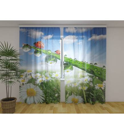 Personalized curtain - with ladybugs and flowers