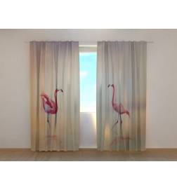 Personalisierter Vorhang - mit zwei Flamingos