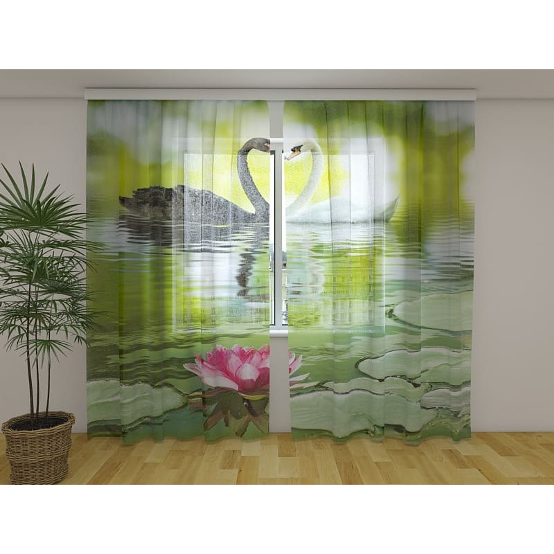 0,00 € Gordijn op maat - met twee zwanen - zwart wit