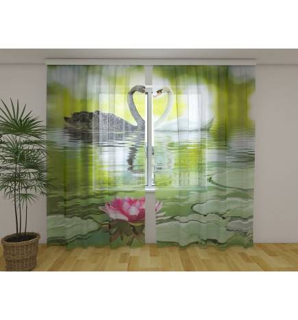 Custom curtain - with two swans - black and white