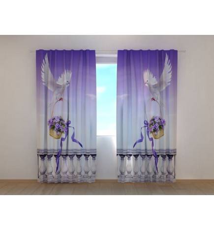 Custom curtain - featuring two doves with flowers
