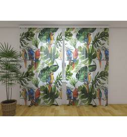 Perdea personalizată - cu papagali între palmieri
