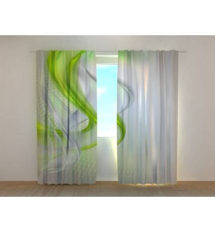 Zavesa po meri - abstraktna z zelenimi valovi