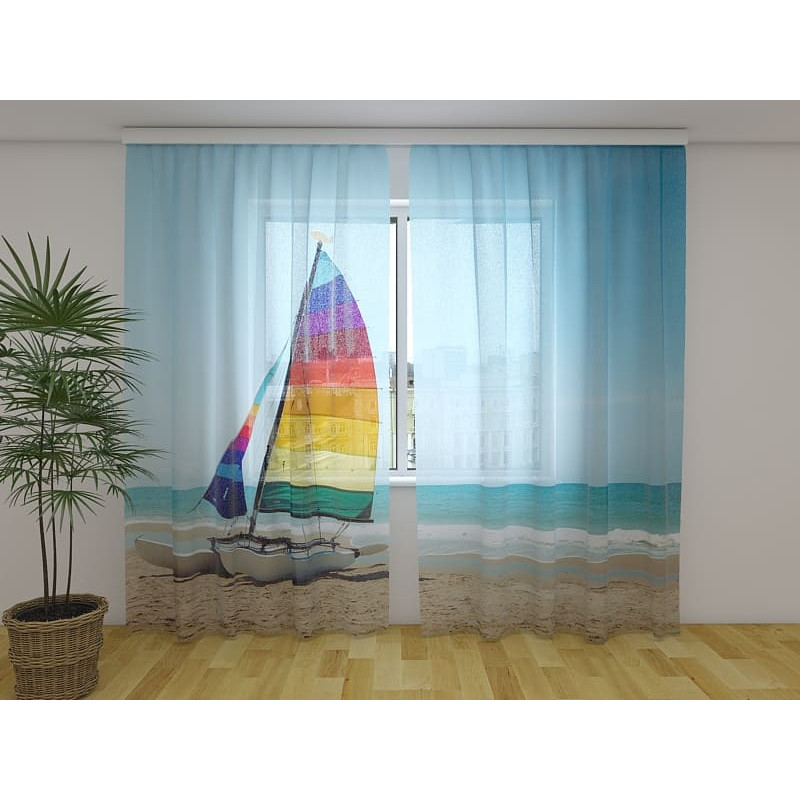 0,00 € Maßgeschneidertes Zelt – Buntes Segelboot auf Sand