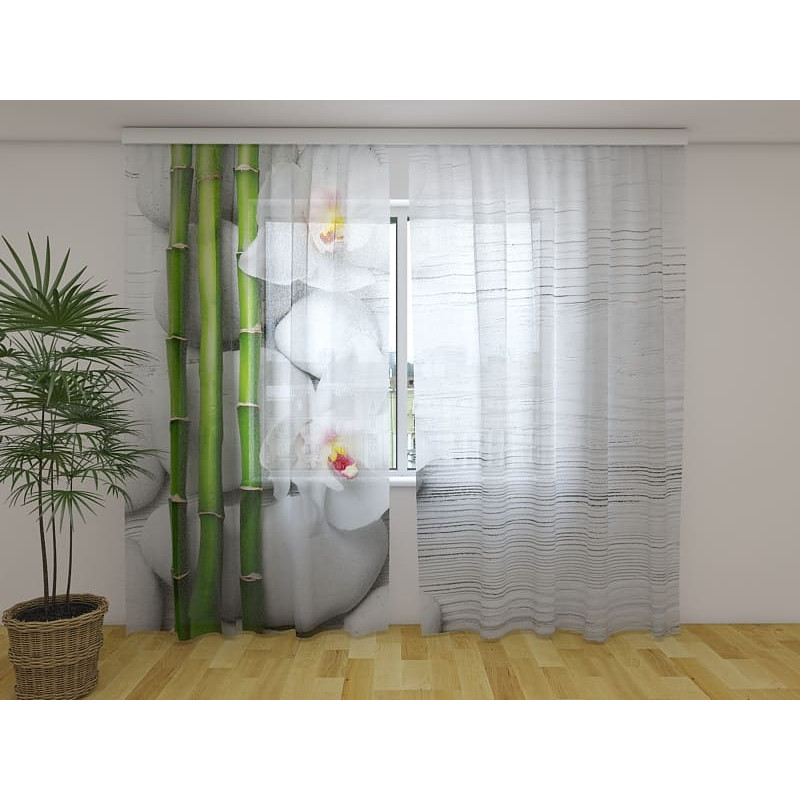 1,00 € Gordijn op maat - Bamboe en witte bloemen