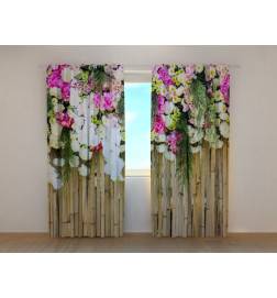 Cortina personalizada - Bambú seco y flores de colores
