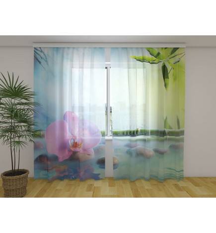 Custom curtain - Japanese creek and orchids