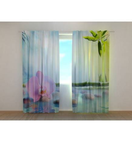 Custom curtain - Japanese creek and orchids