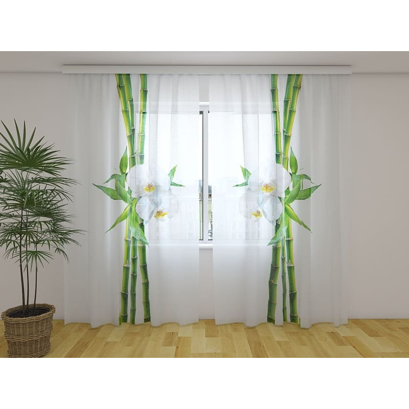 1,00 € Op maat gemaakt gordijn - witte orchideeën en bamboe