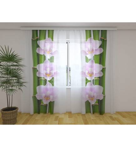 Individualizuotos užuolaidos - Bambukas su šešiomis rožinėmis orchidėjomis