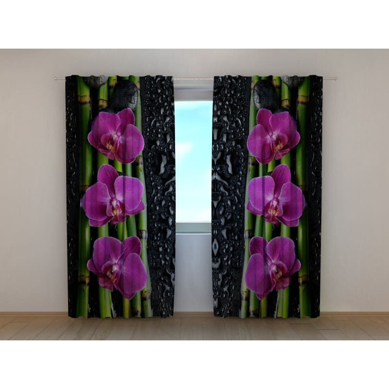 1,00 € Custom curtain - with purple orchids and bamboo